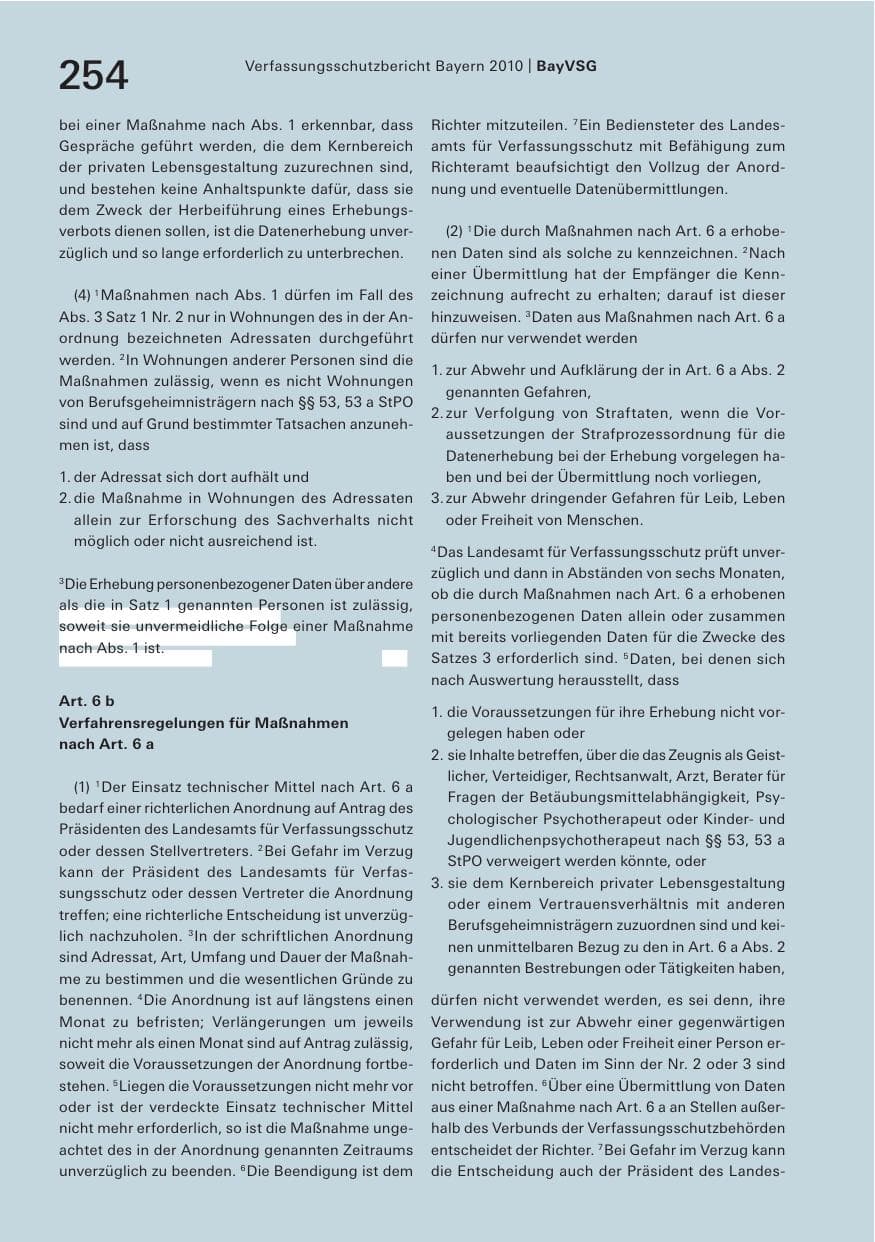 Seite 256 des Verfassungsschutzbericht 2010 Bayern