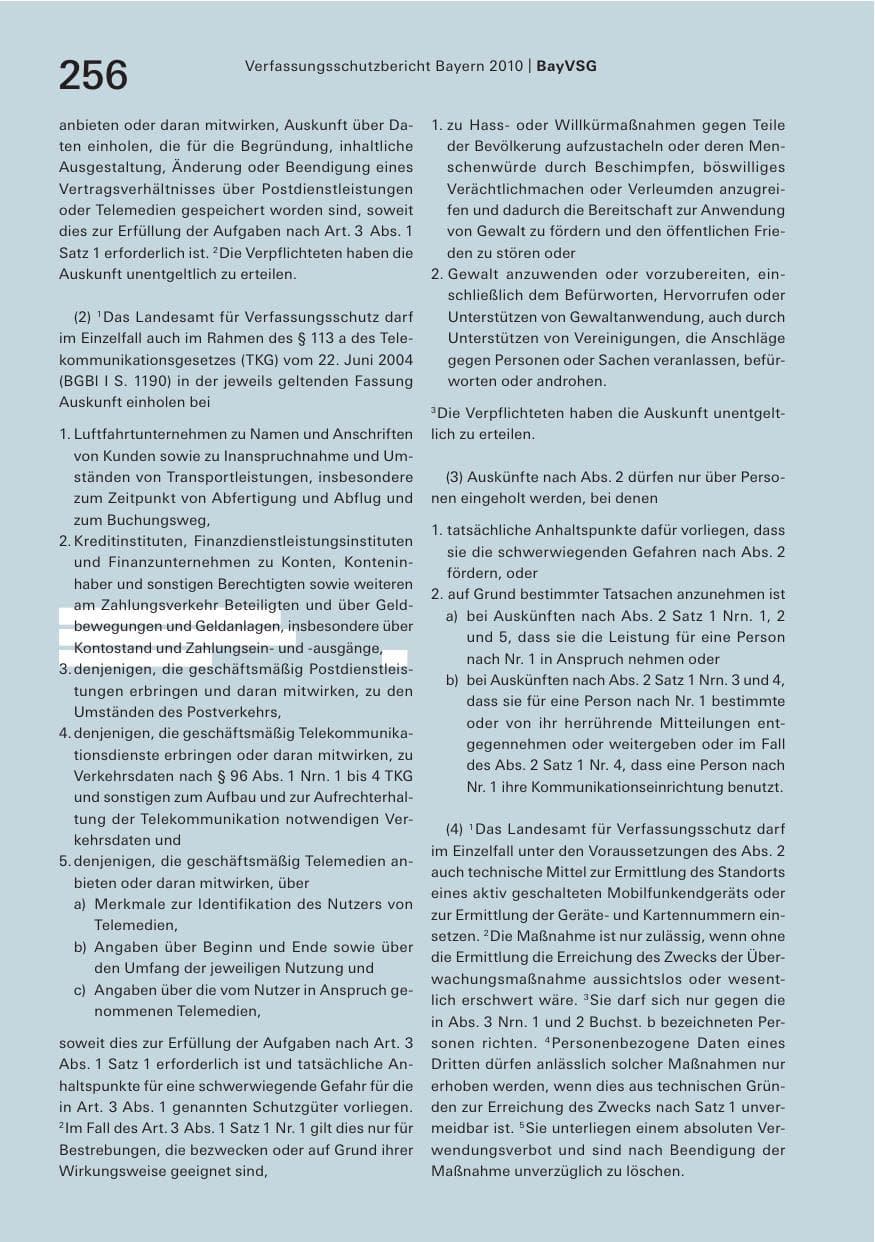 Seite 258 des Verfassungsschutzbericht 2010 Bayern