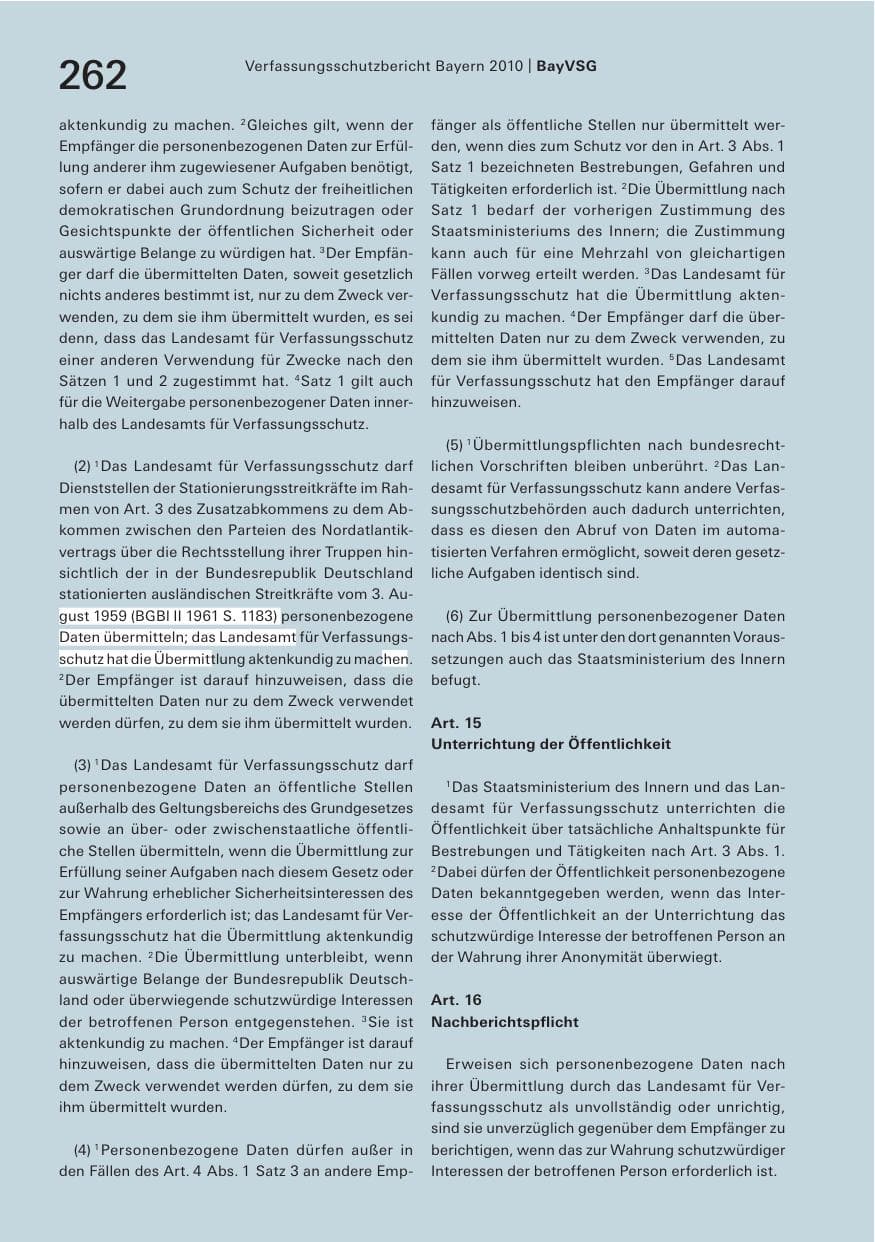 Seite 264 des Verfassungsschutzbericht 2010 Bayern