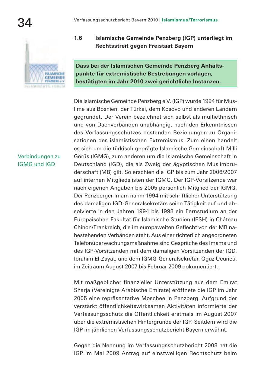 Seite 36 des Verfassungsschutzbericht 2010 Bayern