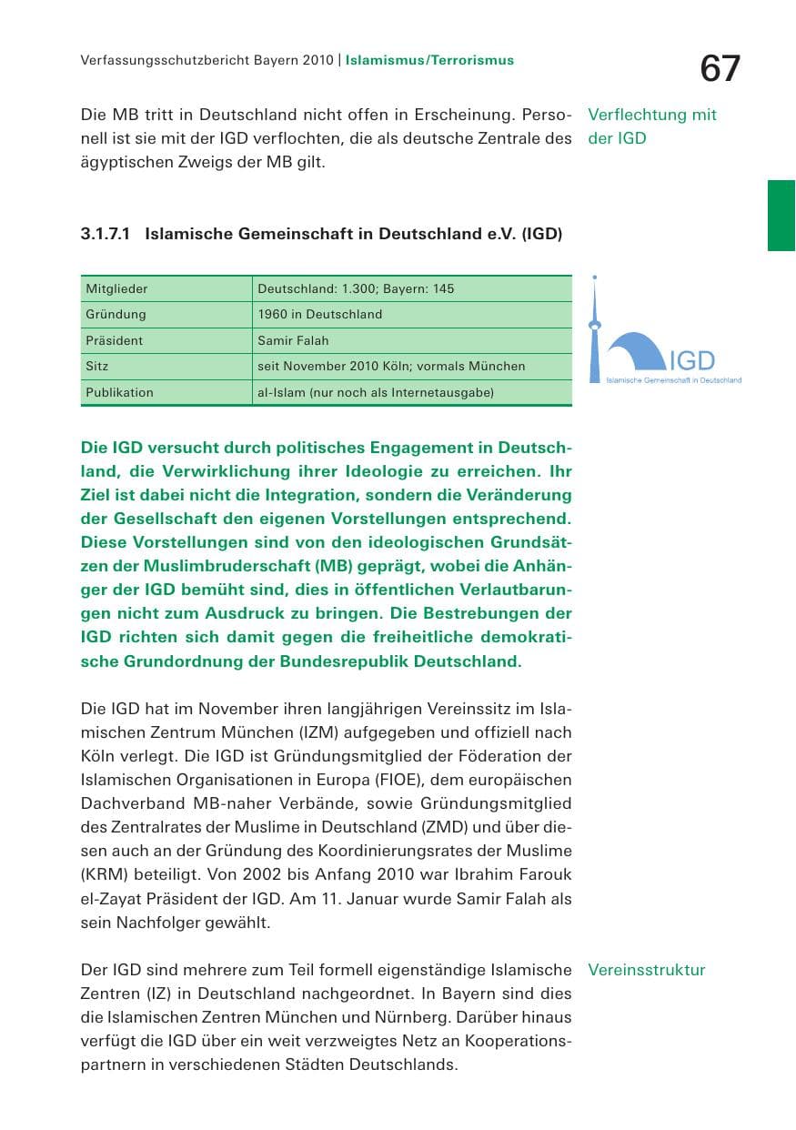 Seite 69 des Verfassungsschutzbericht 2010 Bayern