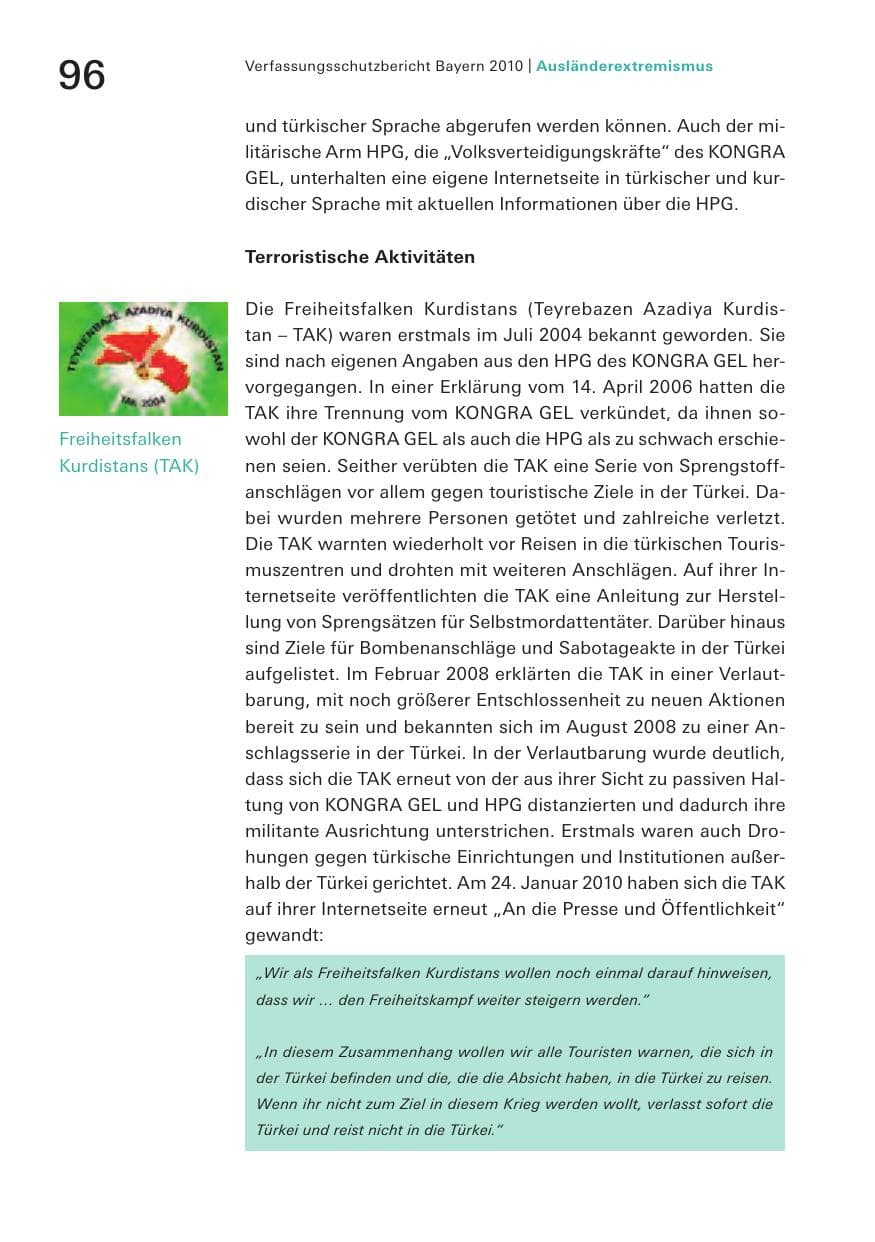 Seite 98 des Verfassungsschutzbericht 2010 Bayern