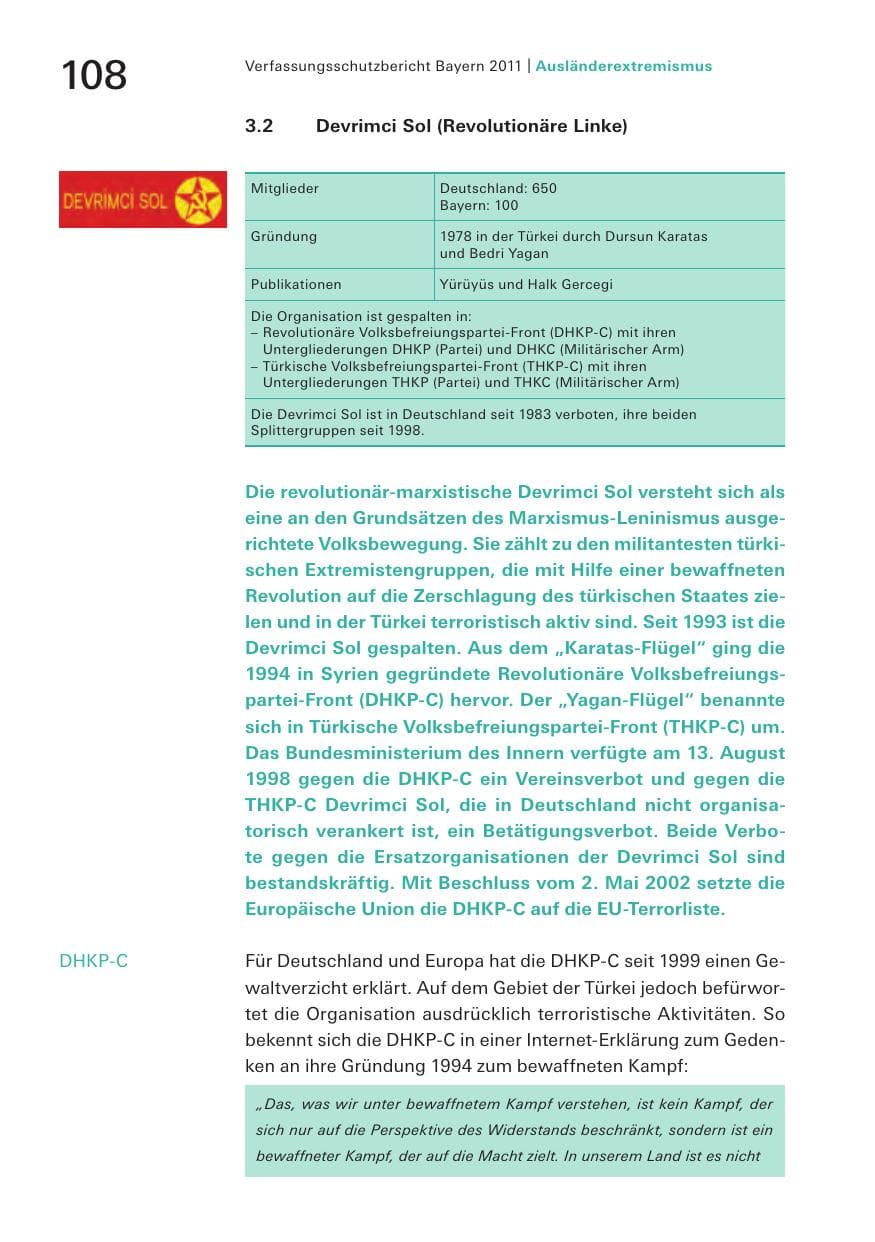 Seite 110 des Verfassungsschutzbericht 2011 Bayern
