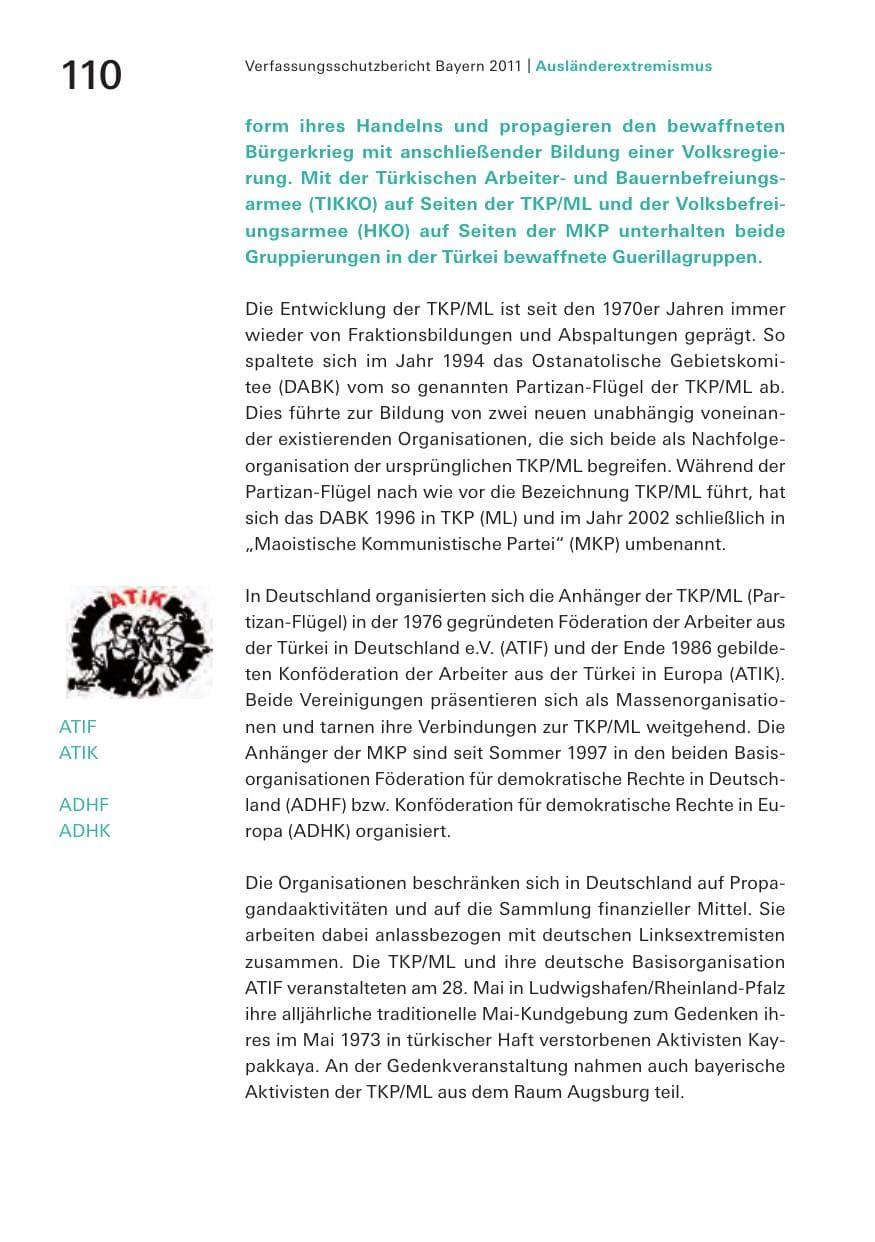 Seite 112 des Verfassungsschutzbericht 2011 Bayern