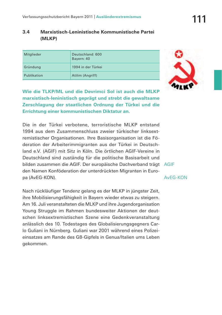 Seite 113 des Verfassungsschutzbericht 2011 Bayern