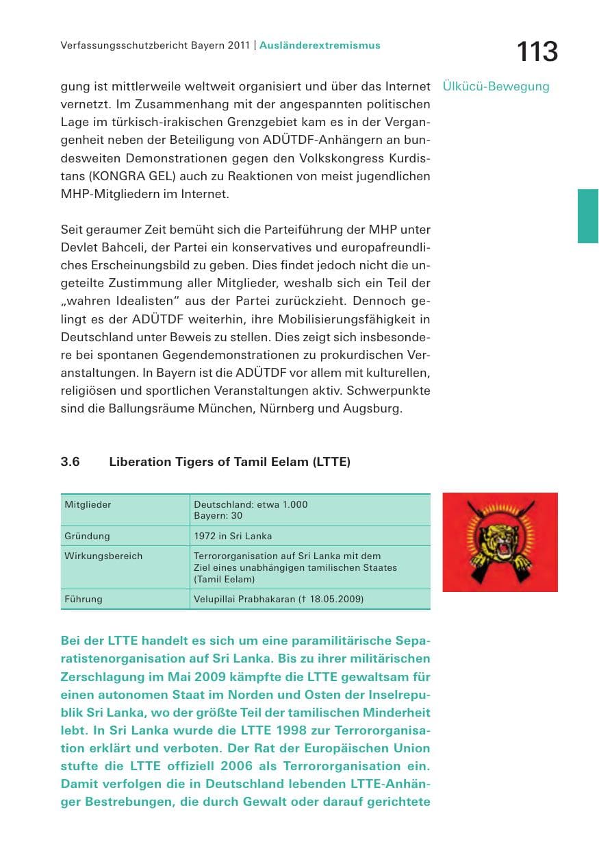 Seite 115 des Verfassungsschutzbericht 2011 Bayern