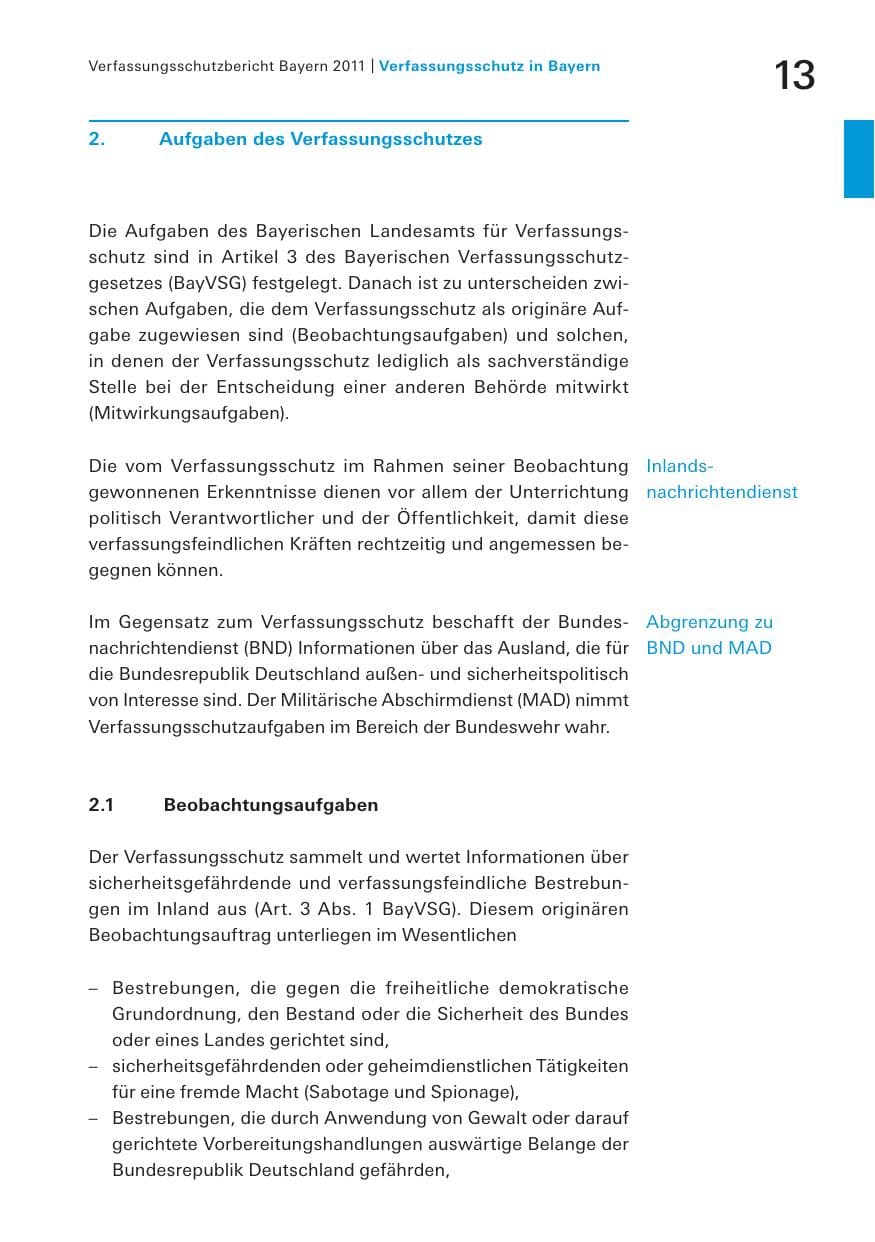 Seite 15 des Verfassungsschutzbericht 2011 Bayern