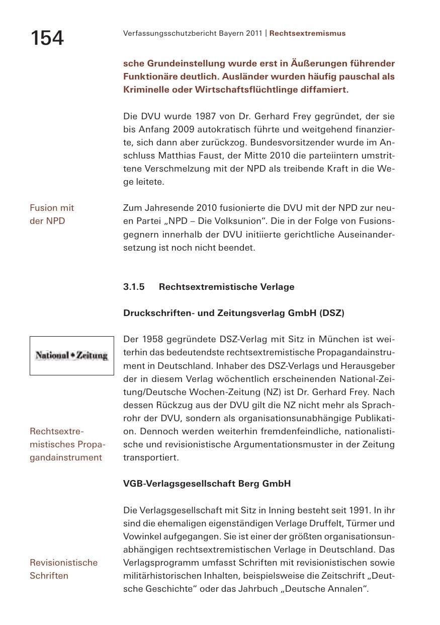 Seite 156 des Verfassungsschutzbericht 2011 Bayern