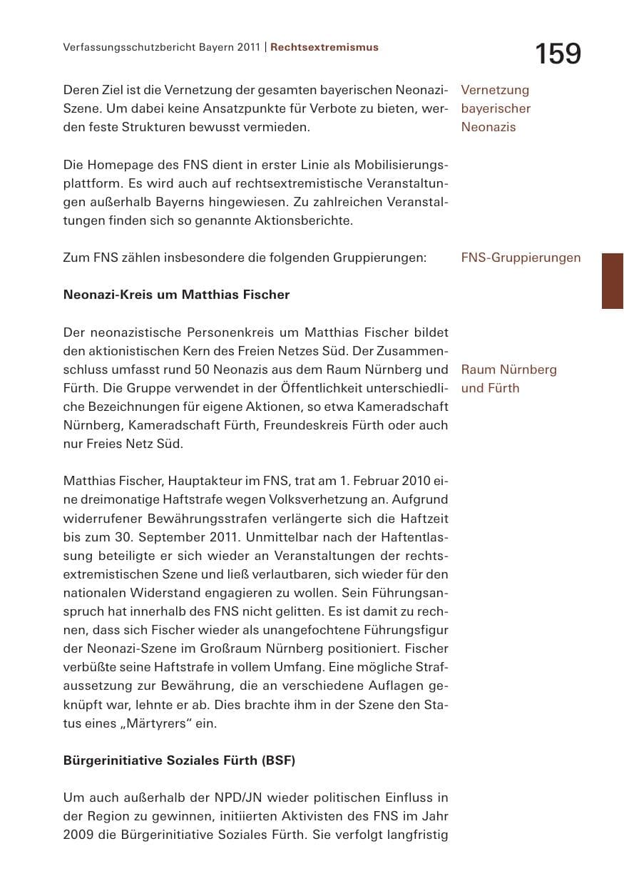 Seite 161 des Verfassungsschutzbericht 2011 Bayern