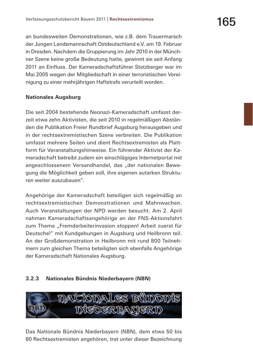 Seite 167 des Verfassungsschutzbericht 2011 Bayern