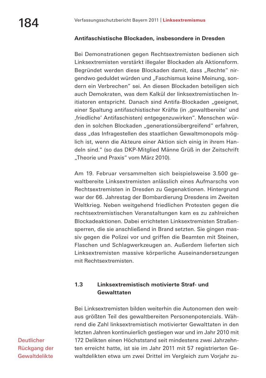 Seite 186 des Verfassungsschutzbericht 2011 Bayern