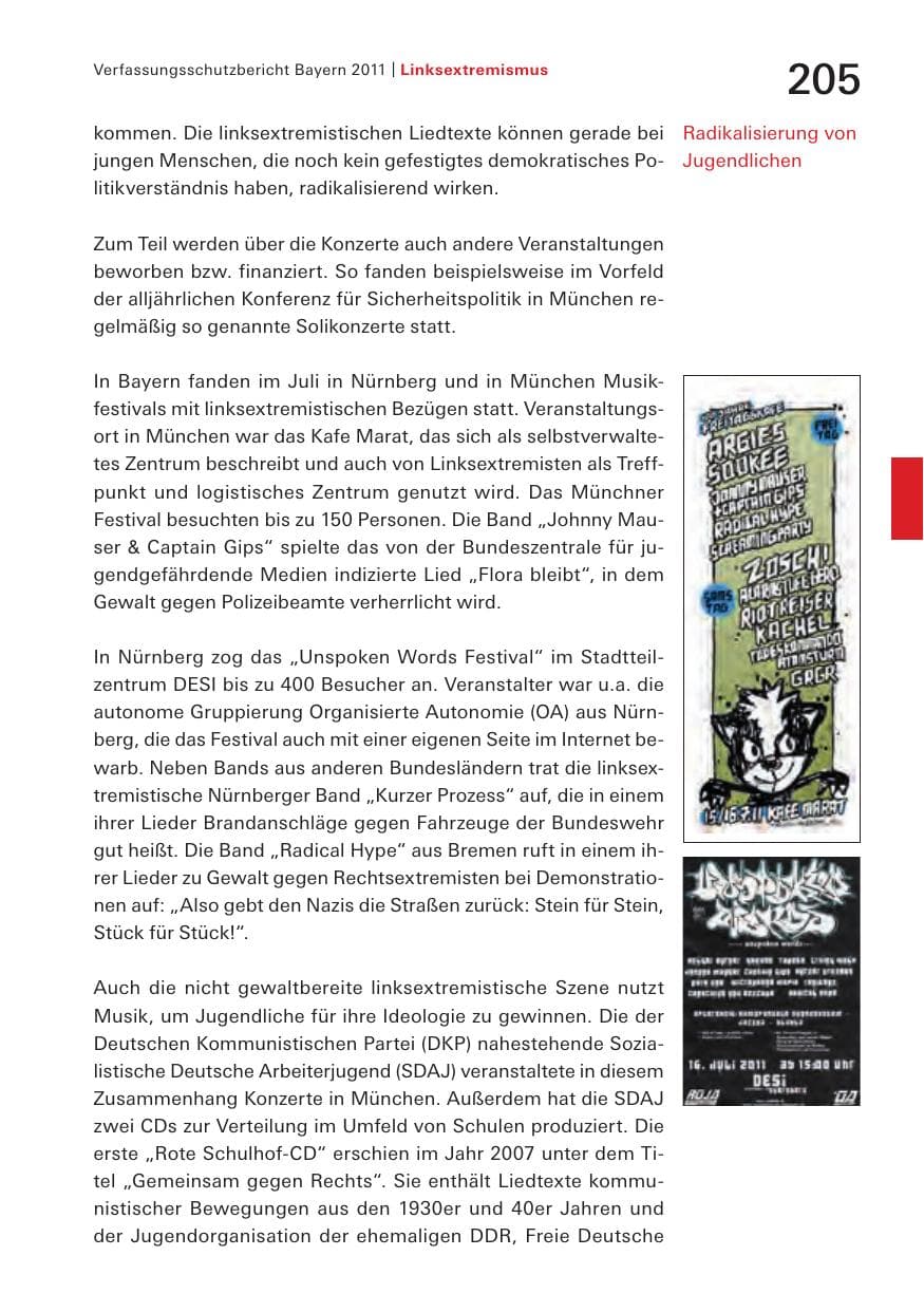 Seite 207 des Verfassungsschutzbericht 2011 Bayern