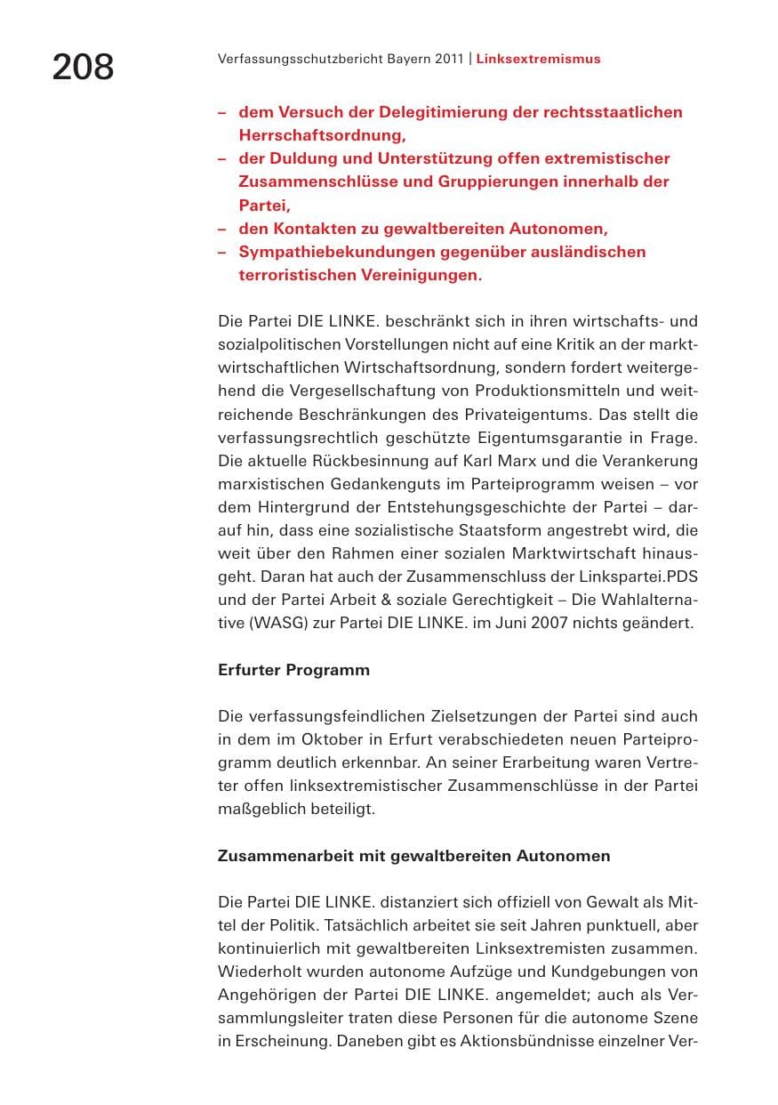 Seite 210 des Verfassungsschutzbericht 2011 Bayern