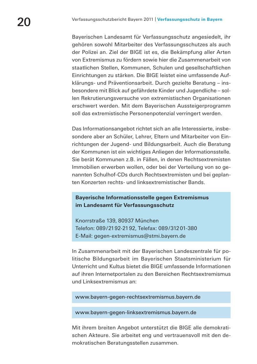 Seite 22 des Verfassungsschutzbericht 2011 Bayern