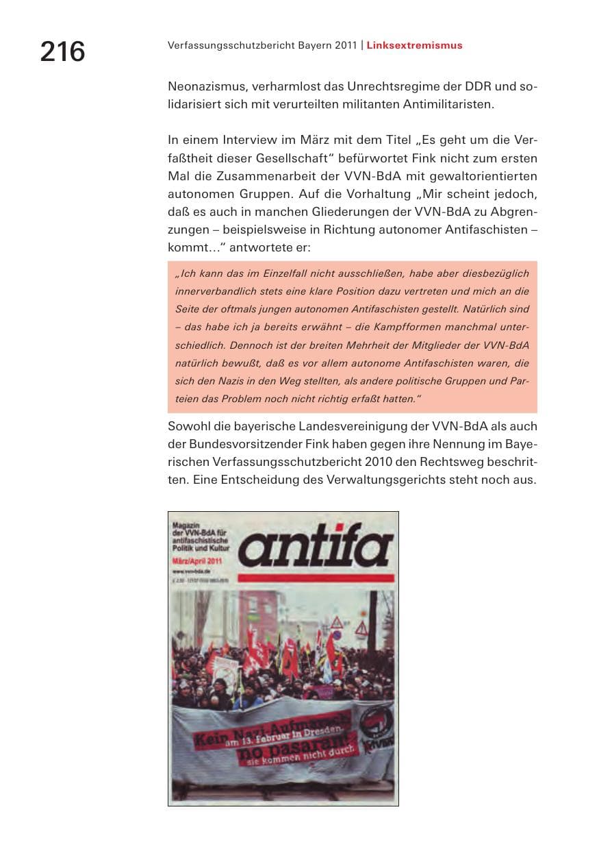 Seite 218 des Verfassungsschutzbericht 2011 Bayern