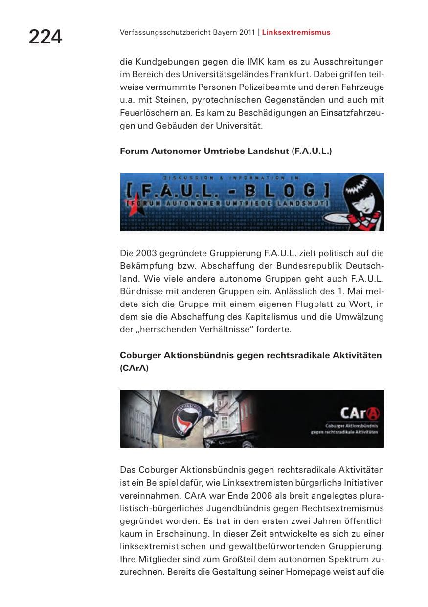 Seite 226 des Verfassungsschutzbericht 2011 Bayern
