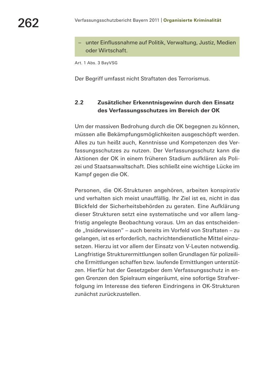 Seite 264 des Verfassungsschutzbericht 2011 Bayern