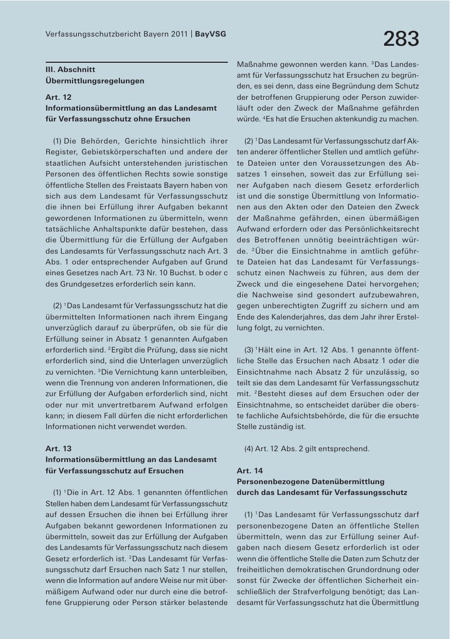 Seite 285 des Verfassungsschutzbericht 2011 Bayern