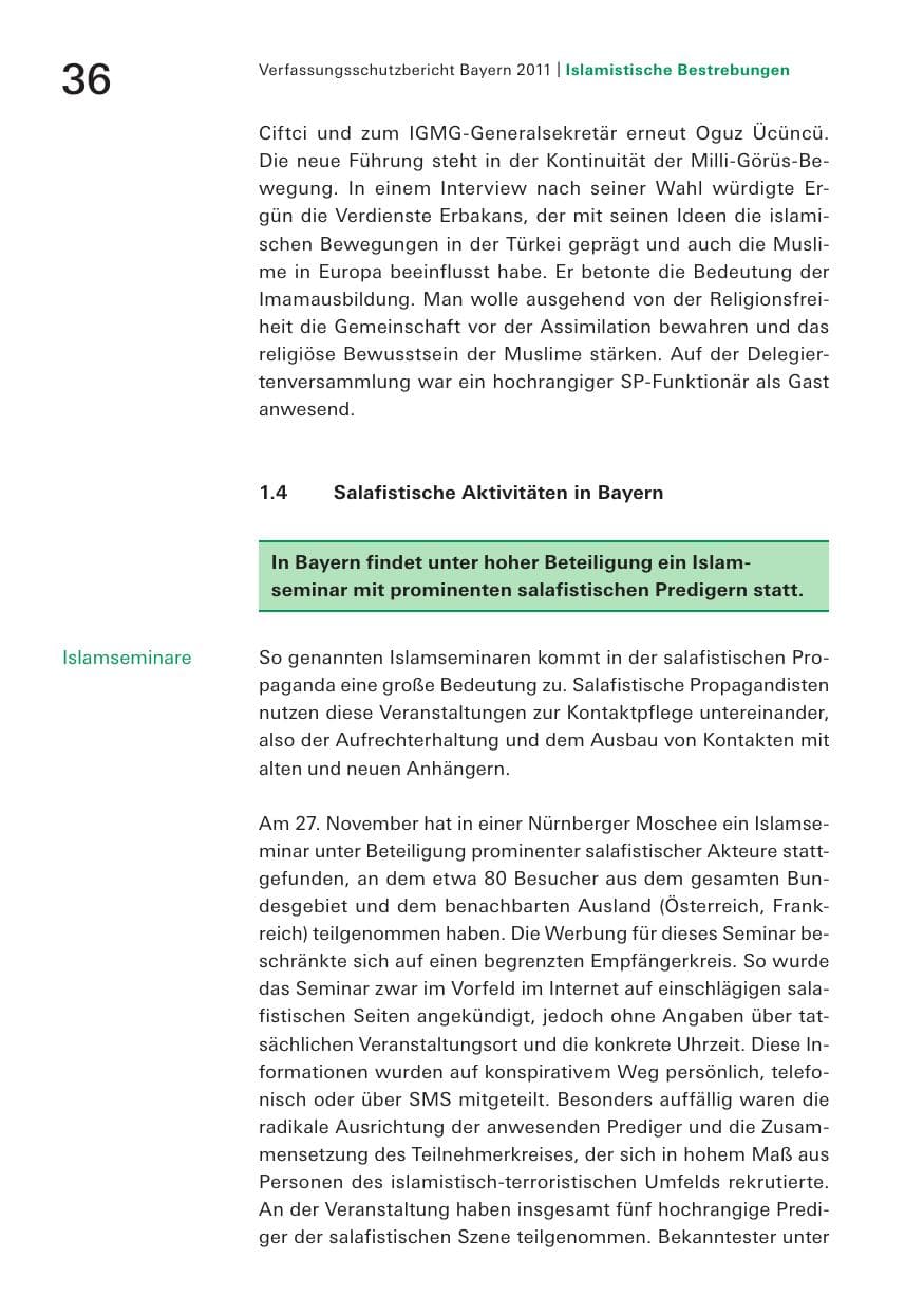 Seite 38 des Verfassungsschutzbericht 2011 Bayern