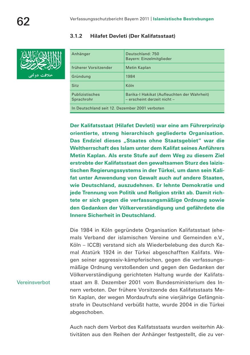 Seite 64 des Verfassungsschutzbericht 2011 Bayern