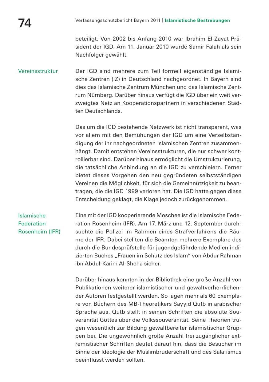 Seite 76 des Verfassungsschutzbericht 2011 Bayern