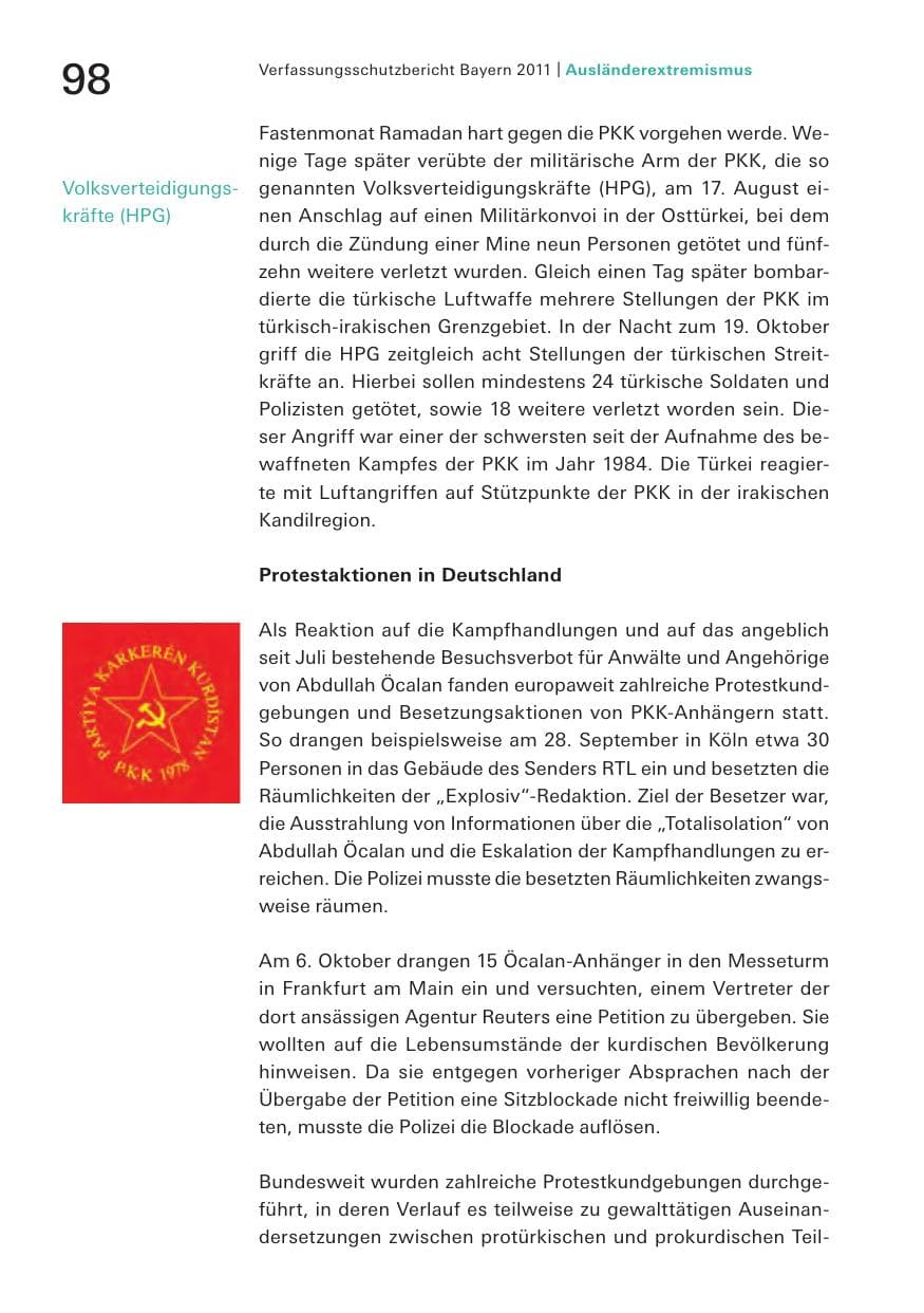Seite 100 des Verfassungsschutzbericht 2011 Bayern