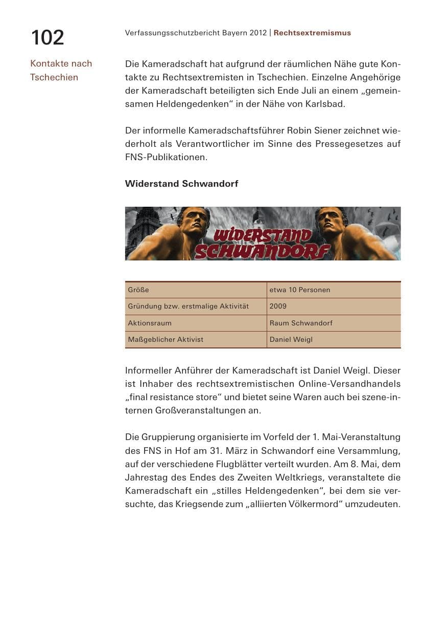 Seite 102 des Verfassungsschutzbericht 2012 Bayern