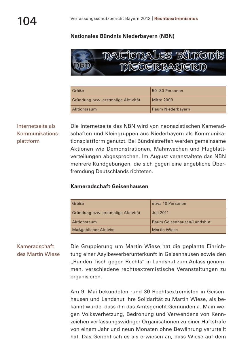 Seite 104 des Verfassungsschutzbericht 2012 Bayern