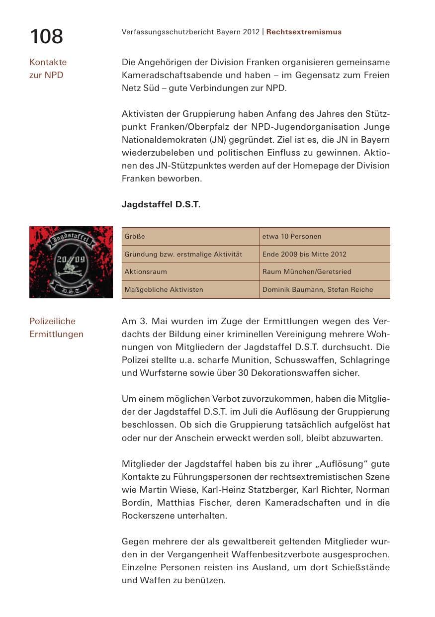 Seite 108 des Verfassungsschutzbericht 2012 Bayern