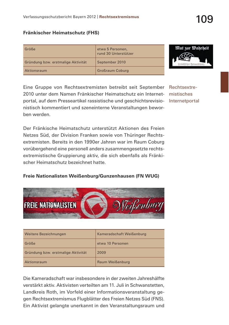 Seite 109 des Verfassungsschutzbericht 2012 Bayern