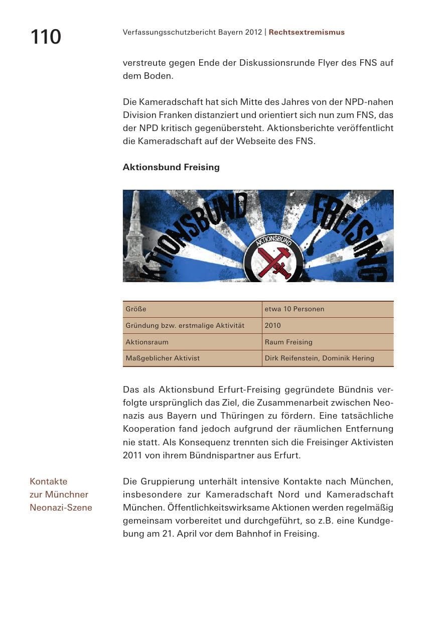 Seite 110 des Verfassungsschutzbericht 2012 Bayern