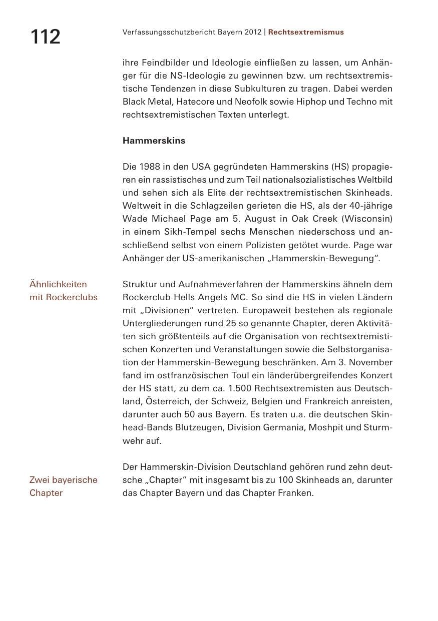 Seite 112 des Verfassungsschutzbericht 2012 Bayern