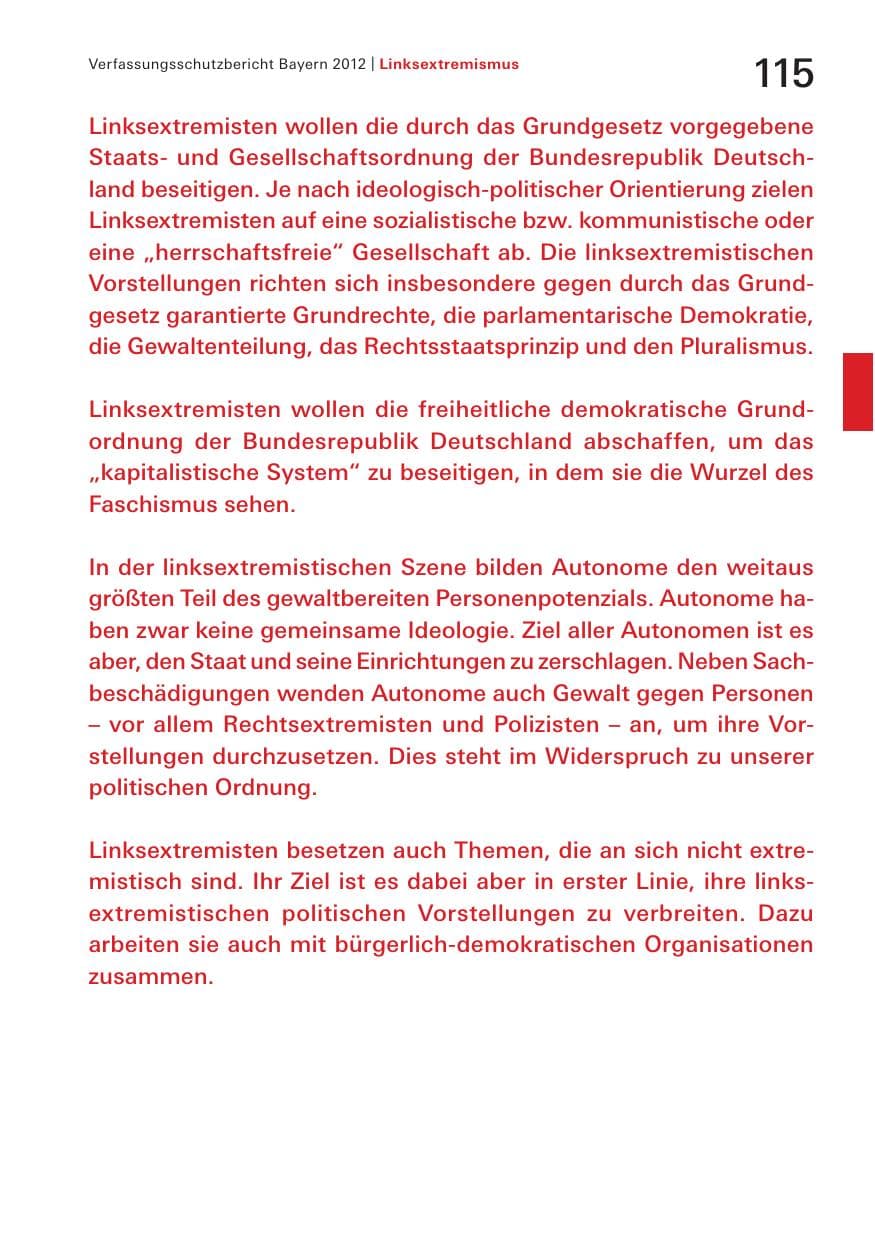 Seite 115 des Verfassungsschutzbericht 2012 Bayern