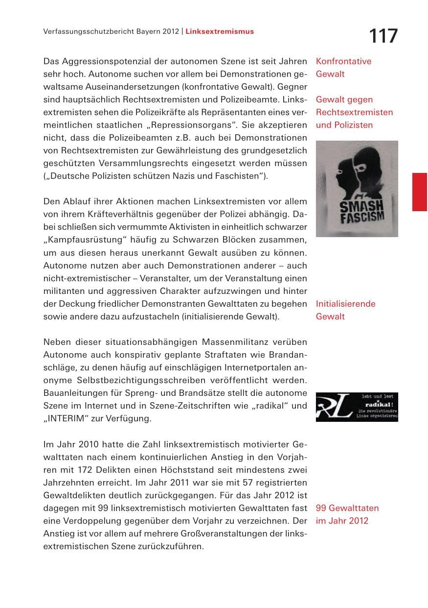 Seite 117 des Verfassungsschutzbericht 2012 Bayern