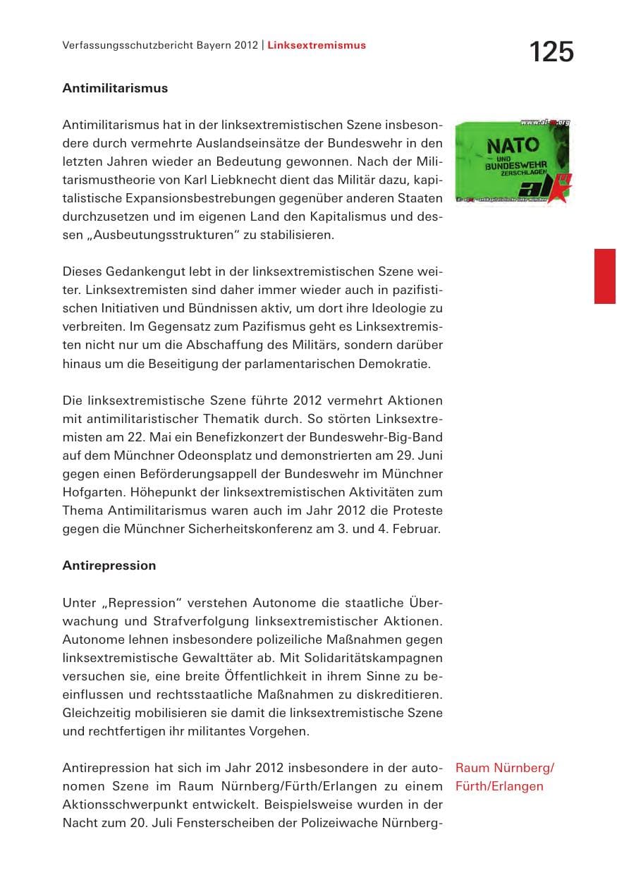 Seite 125 des Verfassungsschutzbericht 2012 Bayern