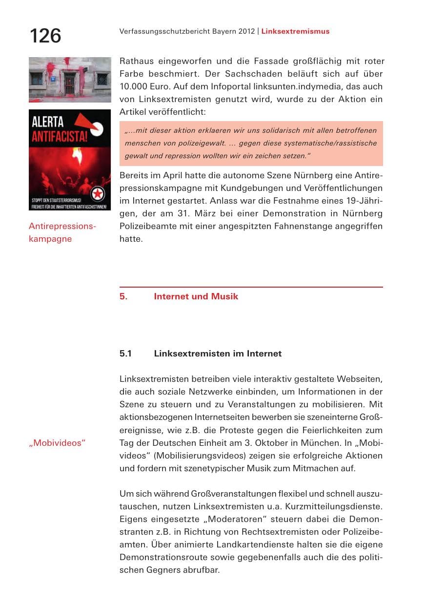 Seite 126 des Verfassungsschutzbericht 2012 Bayern