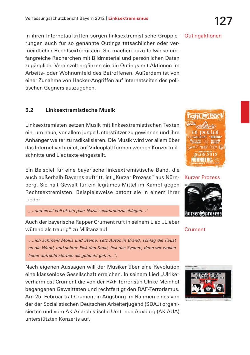 Seite 127 des Verfassungsschutzbericht 2012 Bayern