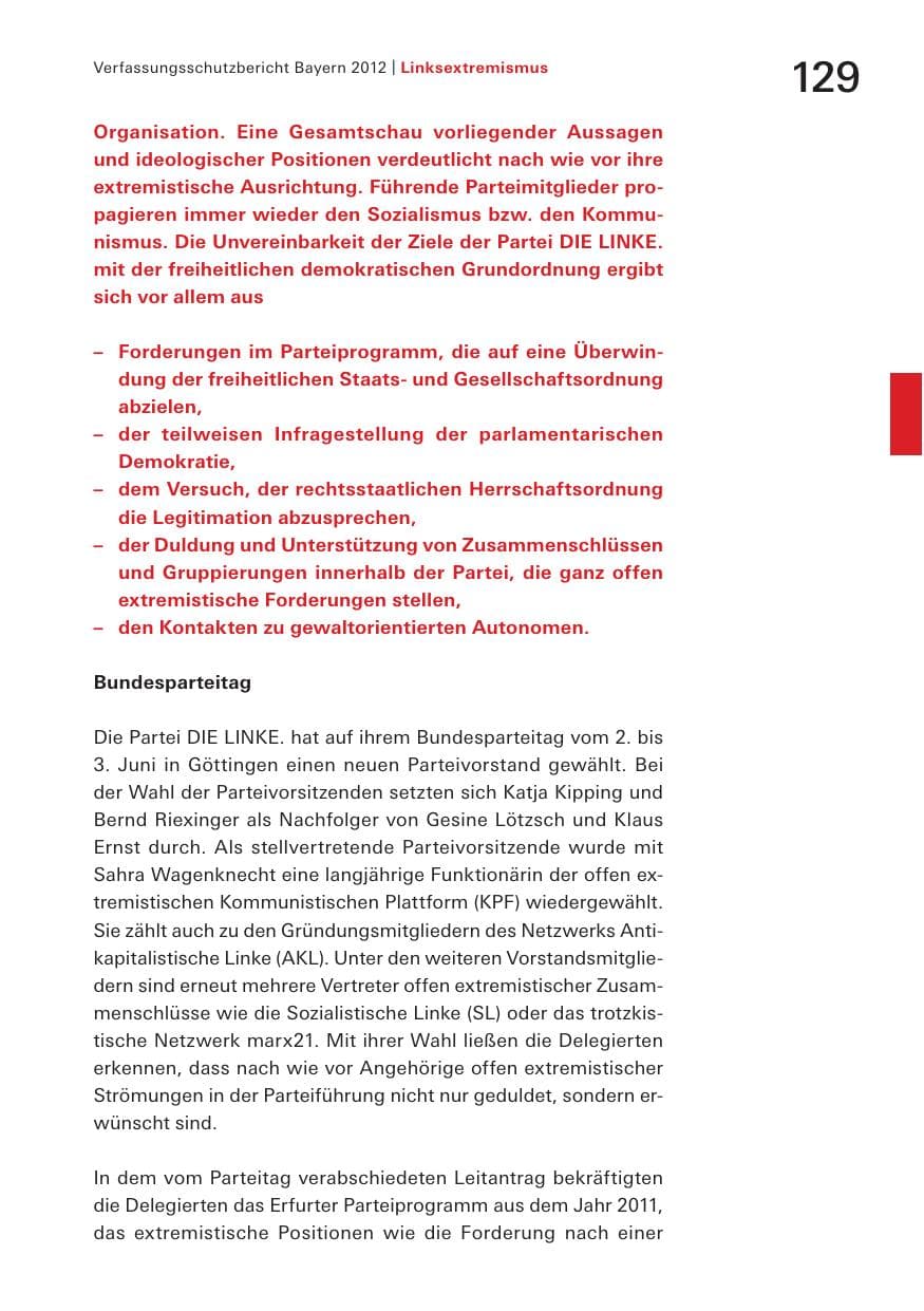 Seite 129 des Verfassungsschutzbericht 2012 Bayern