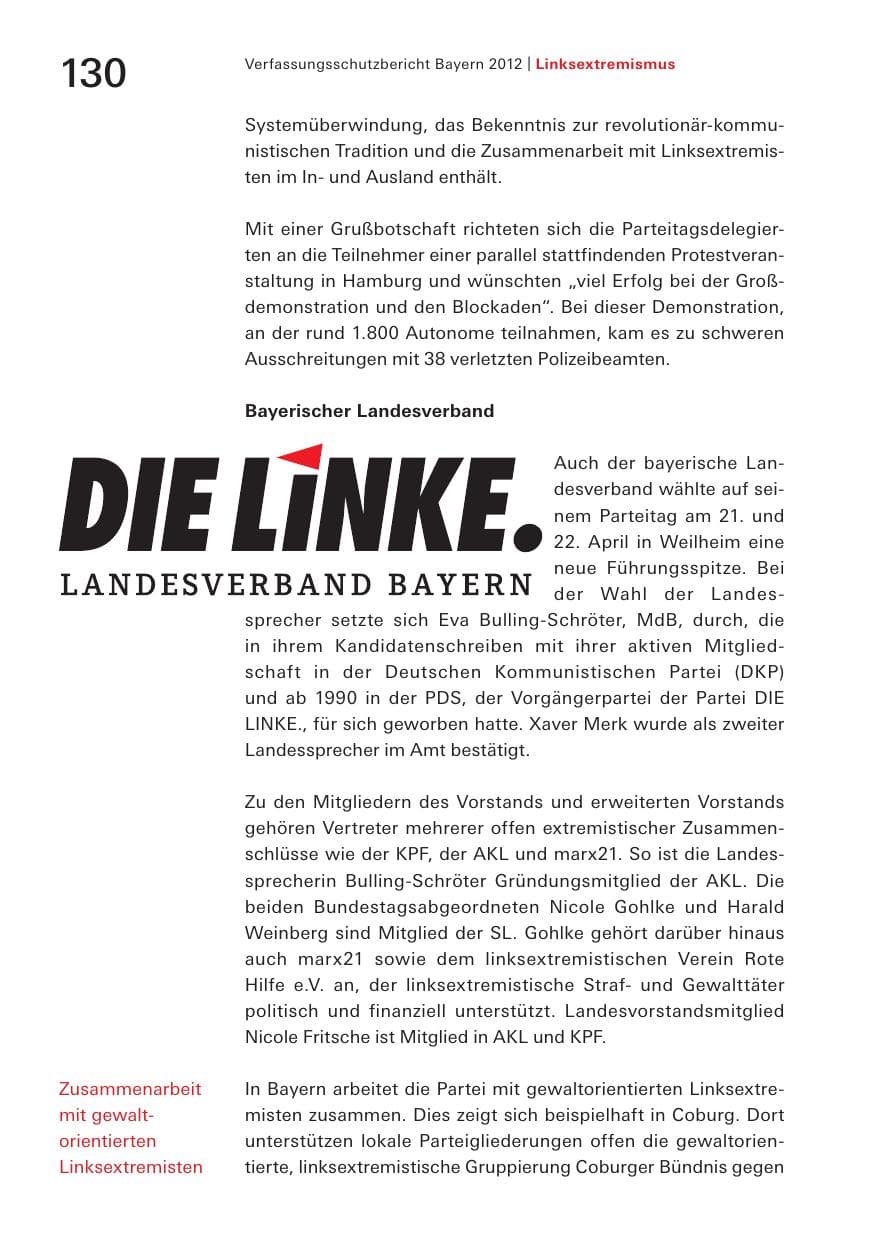 Seite 130 des Verfassungsschutzbericht 2012 Bayern