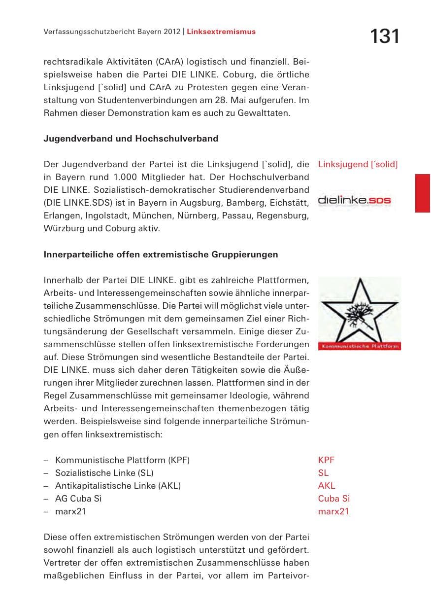Seite 131 des Verfassungsschutzbericht 2012 Bayern