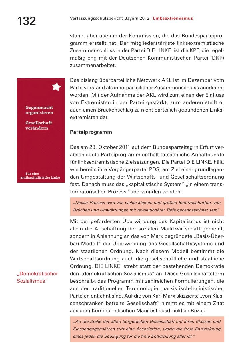Seite 132 des Verfassungsschutzbericht 2012 Bayern