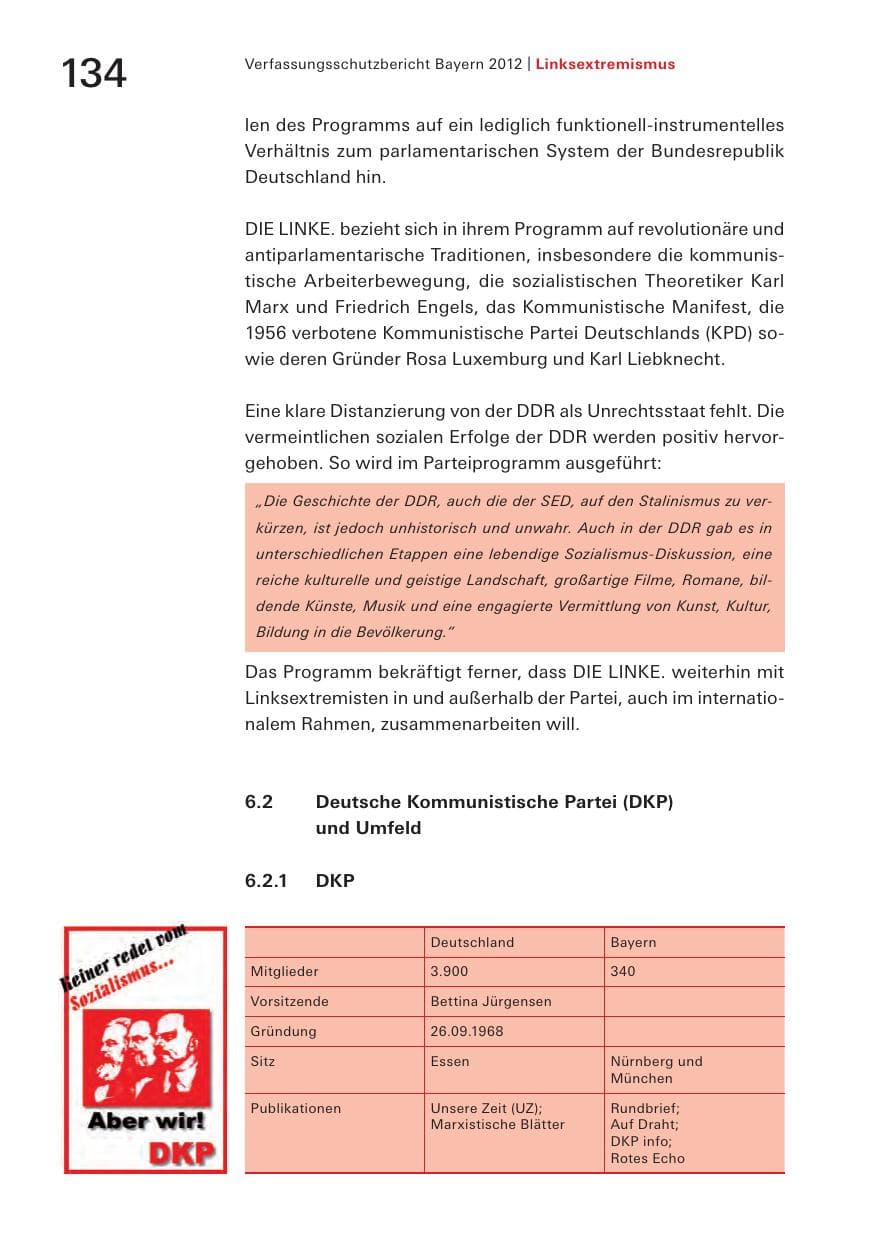 Seite 134 des Verfassungsschutzbericht 2012 Bayern
