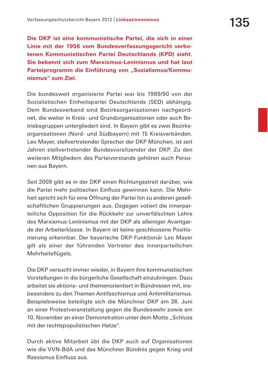 Seite 135 des Verfassungsschutzbericht 2012 Bayern