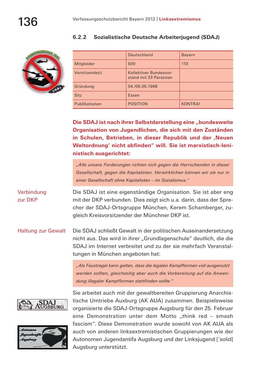 Seite 136 des Verfassungsschutzbericht 2012 Bayern
