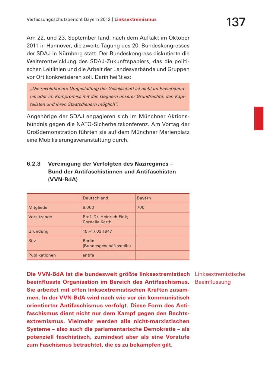 Seite 137 des Verfassungsschutzbericht 2012 Bayern