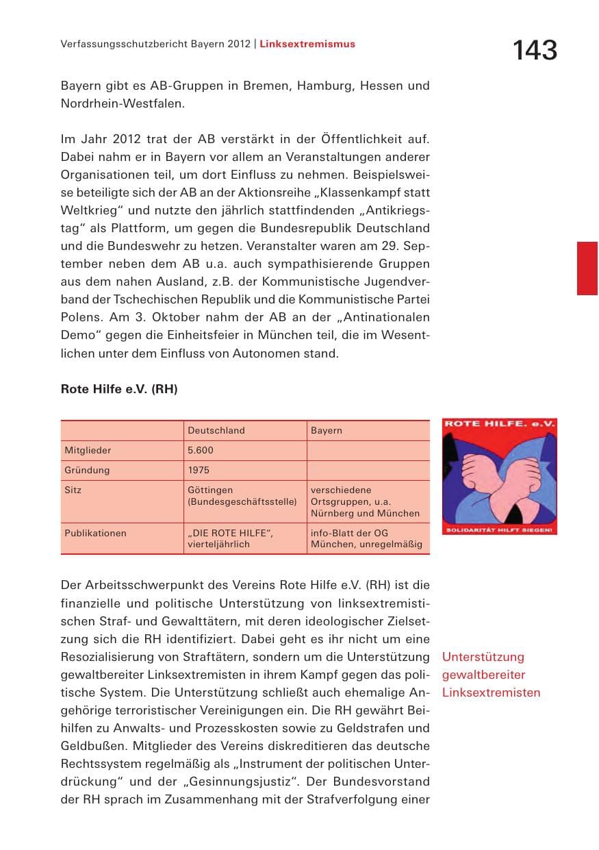 Seite 143 des Verfassungsschutzbericht 2012 Bayern