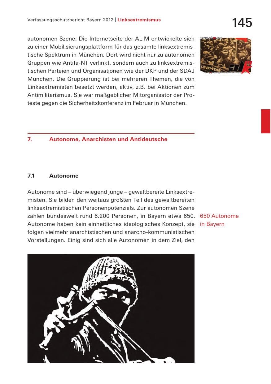 Seite 145 des Verfassungsschutzbericht 2012 Bayern
