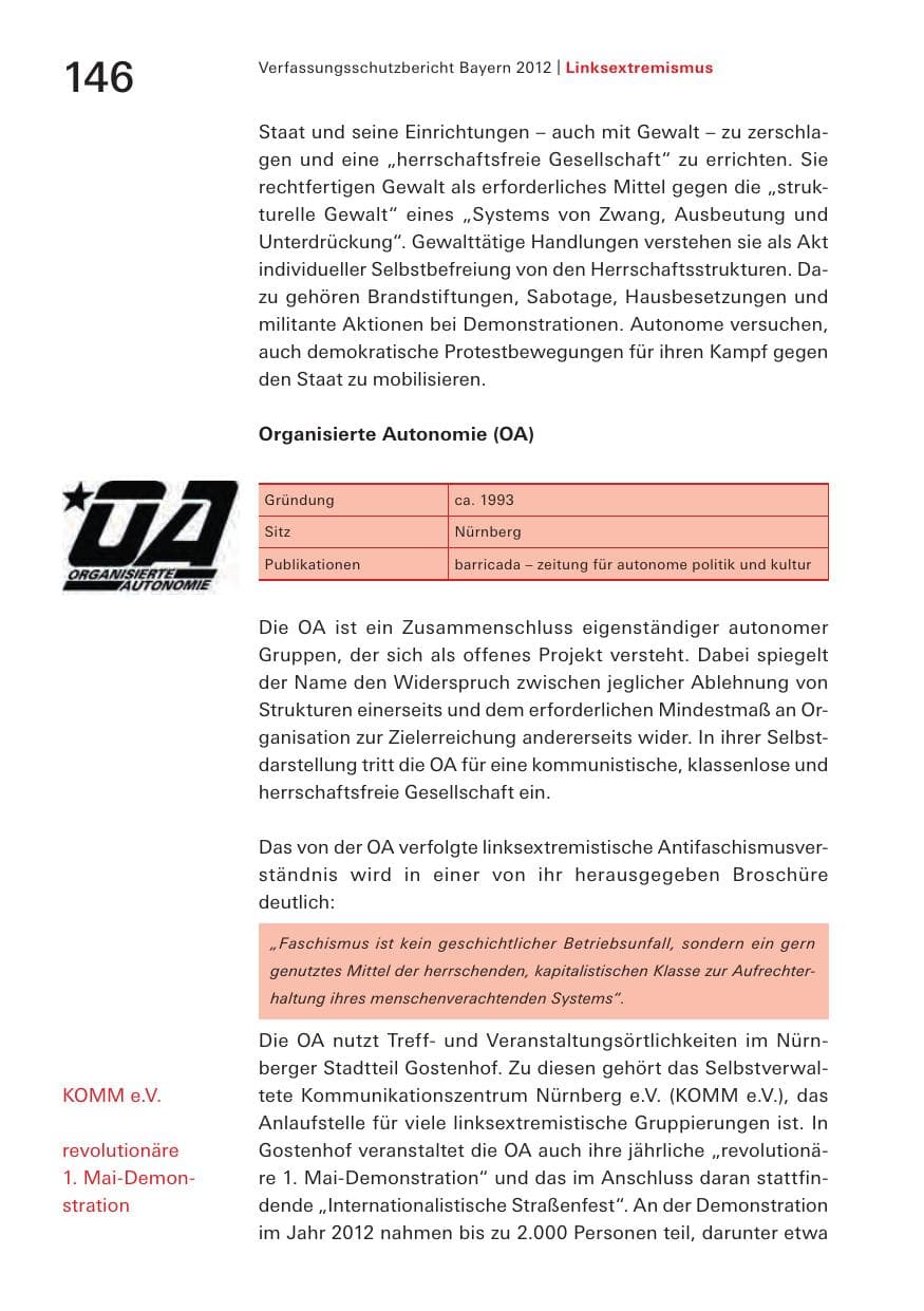 Seite 146 des Verfassungsschutzbericht 2012 Bayern
