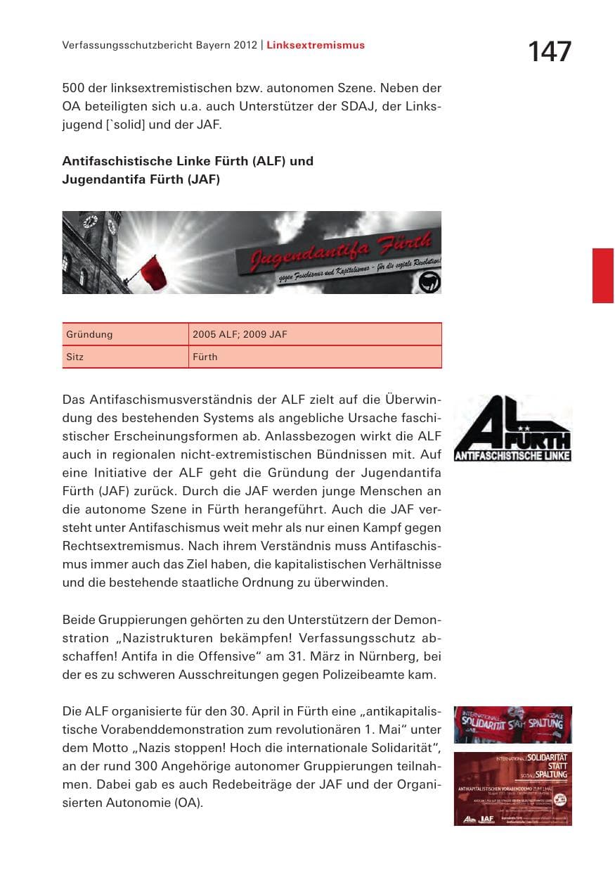 Seite 147 des Verfassungsschutzbericht 2012 Bayern