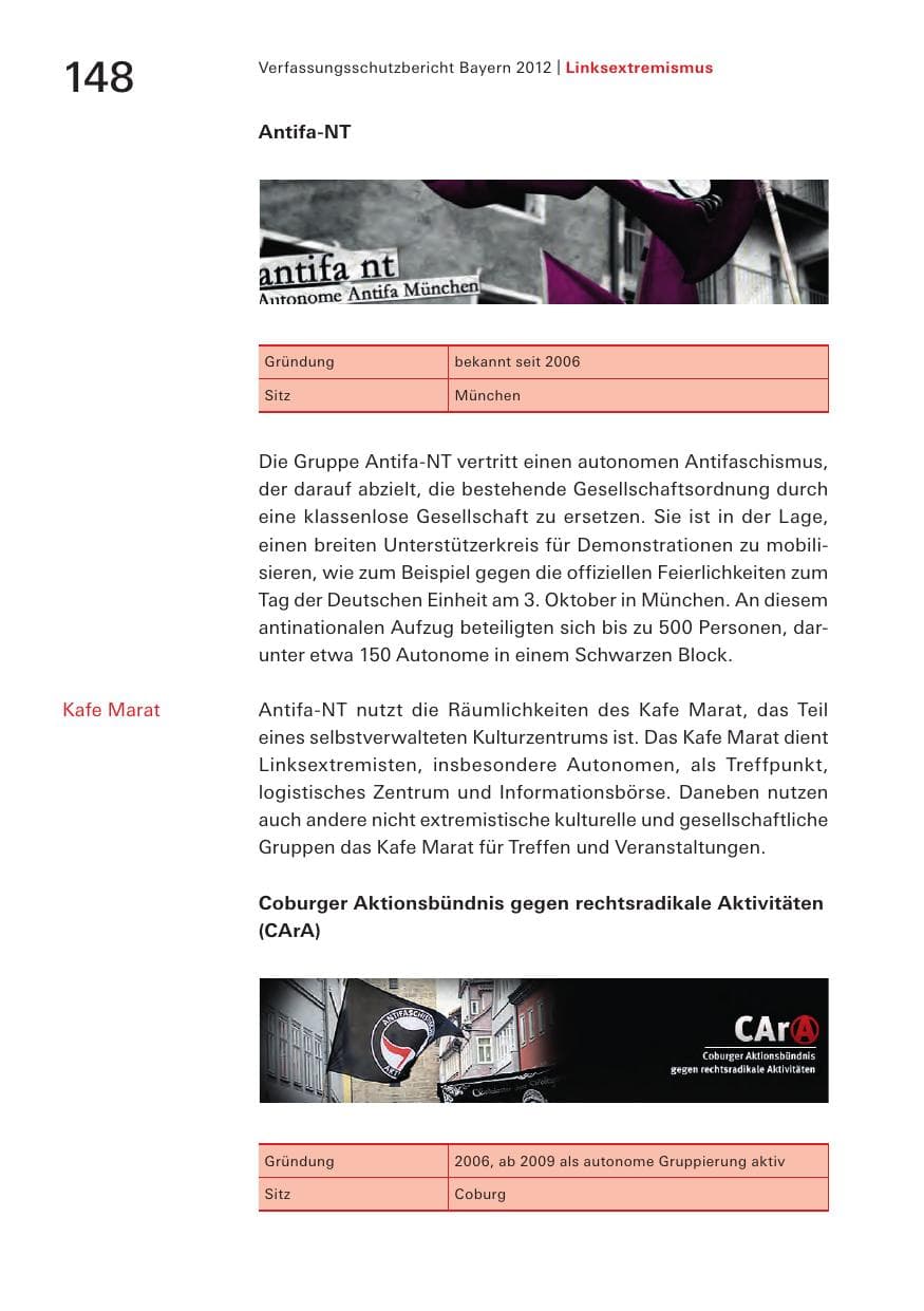 Seite 148 des Verfassungsschutzbericht 2012 Bayern